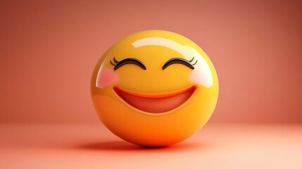 Fototapeta premium Happy Yellow Emoji with Blushing Cheeks 3D Rendering