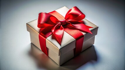Obraz premium Elegant Gift Box with Red Ribbon on White Background - Perfect for Celebrations and Special Occasions