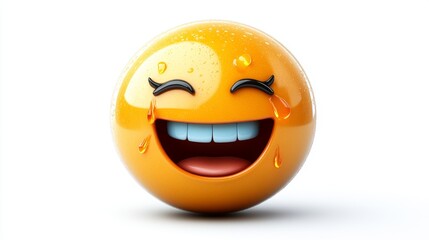 Fototapeta premium 3D Emoji Laughing with Tears Happy Funny Expression Joyful Cartoon