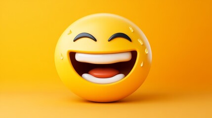 Fototapeta premium 3D Emoji Laughing Out Loud with Sweat Drops Happy Funny Expression