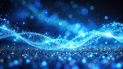 abstract blue particle wave with bokeh and light background