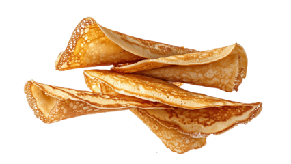 Flying crepes (french pancakes) isolated on white or transparent background, Chandeleur or Candlemas holiday, png file