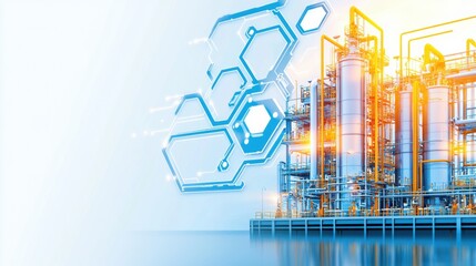 Fototapeta premium Massive Petrochemical Refinery Complex with Intricate Pipelines and Towering Structures