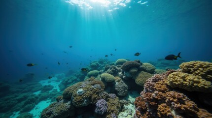 Obraz premium Exploring a coral reef, the rough, bumpy texture of the coral contrasts beautifully with the smoothness of the fish scales. 