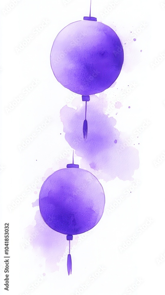 Poster Purple Watercolor Lanterns with Splashes.