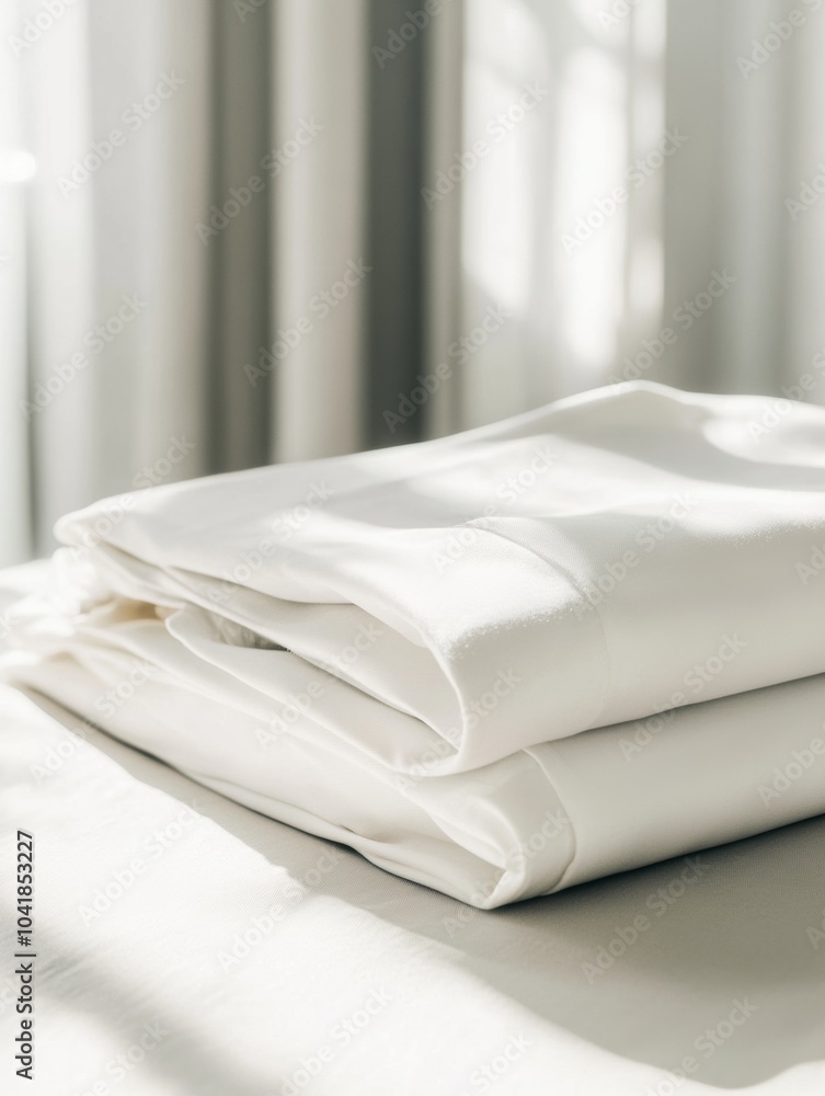 Aufkleber neatly folded sportswear occupies a smooth table surface, illuminated by soft daylight, creating a c