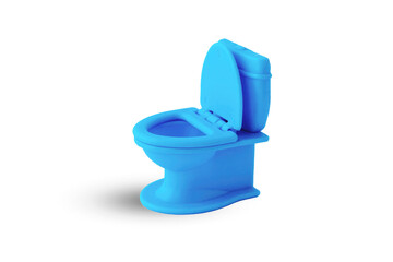Blue toy toilet for doll house isolated on white background