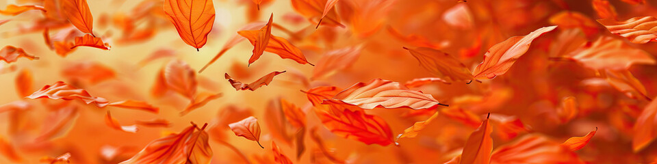 Fototapeta premium Vibrant Orange: A close-up of falling leaves, showcasing the beauty of autumn.