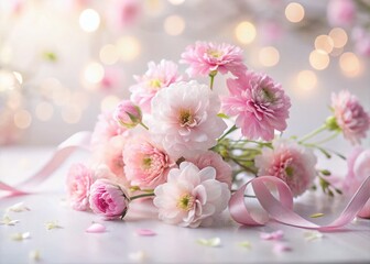 Elegant Pink Flowers with Ribbon on White Background for Floral Decor and Wedding Themes