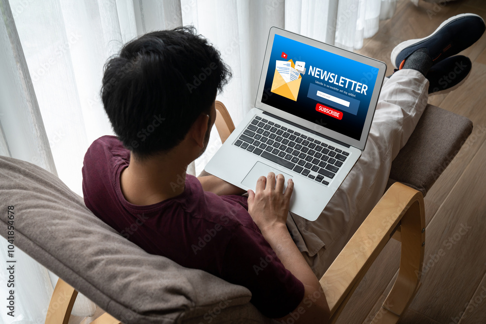 Poster newsletter signup page on computer for customer to subscribe snugly newsletter update information to