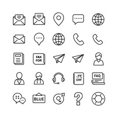 Set of 25 Communication and Support Line Icons - Contact, Email, FAQ, Help, and Business Symbols