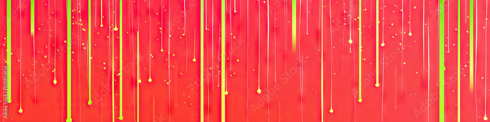 Poster bright red and pink abstract pattern with falling lime green lines