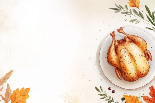 Thanksgiving dinner invitation with a minimal design, showcasing simple autumn motifs and a clean layout with ample white space digital illustration
