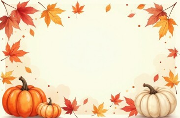 Naklejka premium Lovely hand drawn Thanksgiving pumpkins and maple leaves perfect background for greeting card or a banner