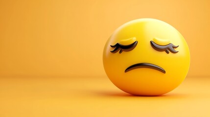 Fototapeta premium 3D Sad Emoji with Closed Eyes and Frown on Yellow Background