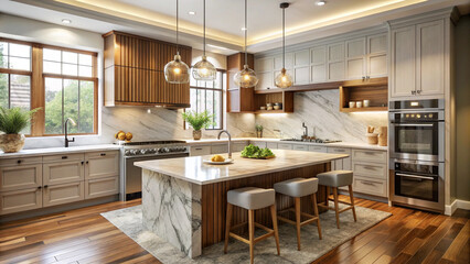 Fototapeta premium modern kitchen interior with fireplace