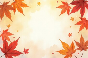 Fototapeta premium Autumn background scene with red maple leaves. Natural seasonal backdrop. Thanksgiving, halloween and seasonal holiday concept.