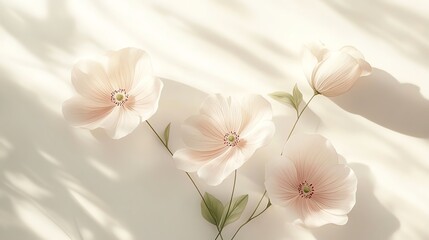 Delicate pink flowers with soft shadows on a light background.