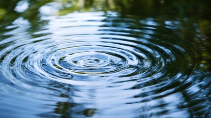 Summer pond creates gentle ripples across clean water surface - nature's clear aqua liquid moves in peaceful waves while morning light dances on fresh reflections
