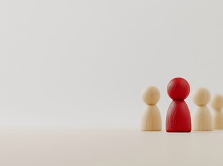 This is a concept of a bystander effect. It features wooden figurines and a red one in the middle.