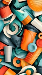 Colorful Composition of Discarded Materials and Accessories
