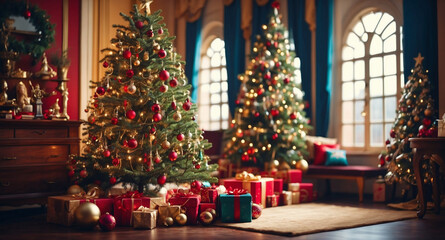 the scene of christmas tree in christmas festive.