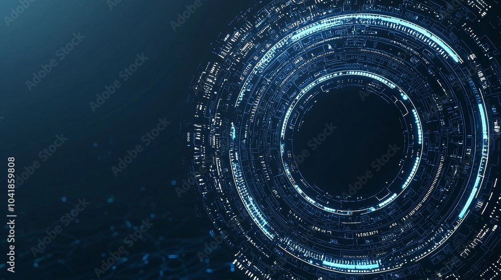 Poster Stock image of an abstract quantum computing system with an electronic circuit, artificial neurons, and global data connections.