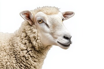 The white fluffy sheep farm portrait is isolated on a clear png background. This is the funny moment, Farmland animals concept, with generative AI.