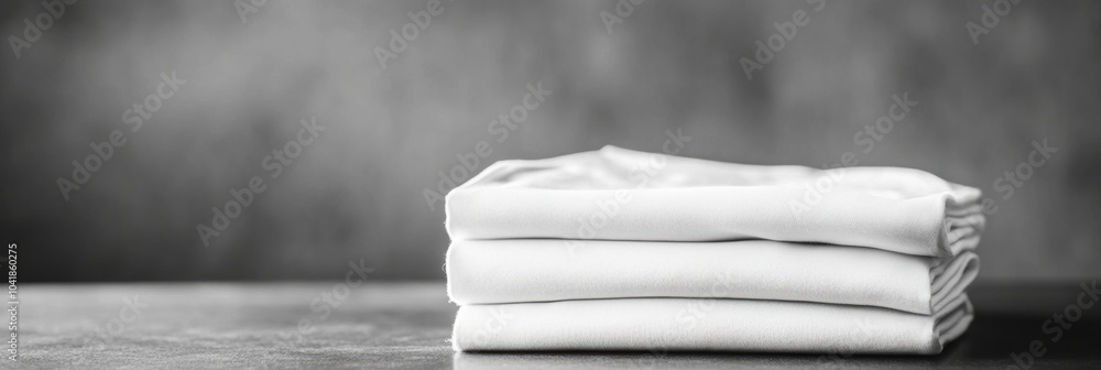Aufkleber A stack of minimalist sportswear is neatly arranged on a smooth table, preparing for a day of fitness and activity ahead. Generative AI