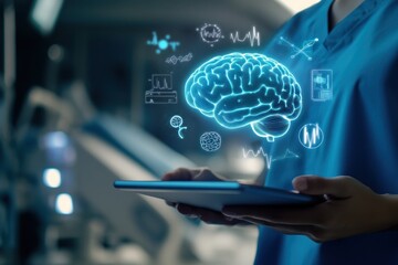 Medical imaging technology with brain on tablet