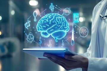 Digital healthcare visual with brain hologram