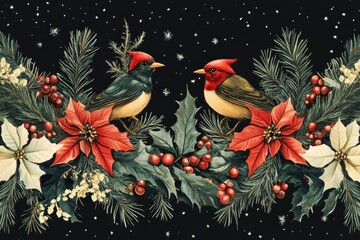 Vintage Christmas design and decoration on a black background. with generative ai