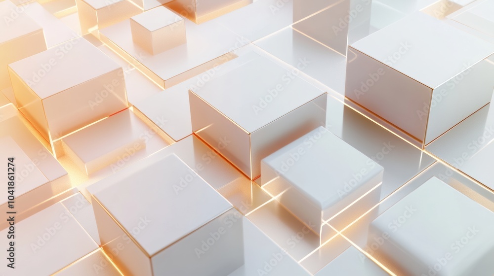Poster multiple cubes of different sizes and shades are interconnected by diagonal lines, creating a harmon