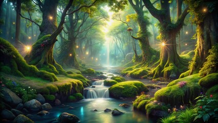 Naklejka premium Enchanting Magic Forest Scenery for Stunning Wallpapers and Backgrounds