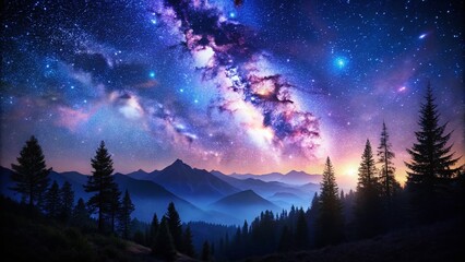 Naklejka premium Enchanting Starry Night Sky with Twinkling Stars Silhouette Photography for Dreamy Backgrounds