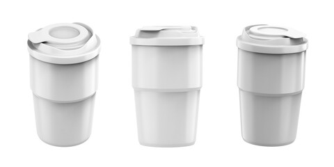 3D Render of Three White Tumblers with Transparent Background