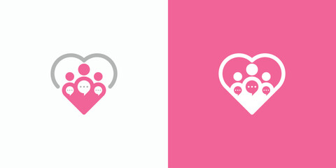 Heart shape chat room vector logo design with modern, simple, clean and abstract style. Icon for business, romance, communication and personal branding.