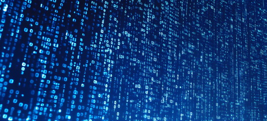 Digital Matrix: A mesmerizing abstract background of binary code cascading down a digital screen, evoking the essence of technology, data, and the digital realm. 