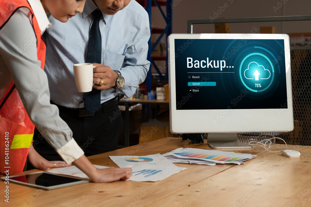 Poster backup storage data internet technology business concept. database storage cloud technology file dat