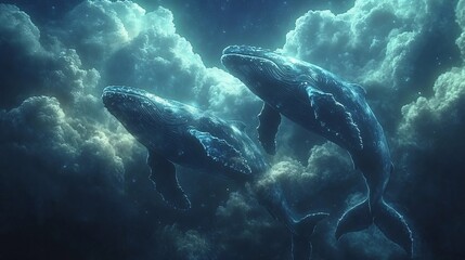 Obraz premium Whales Gliding Peacefully in the Night Sky