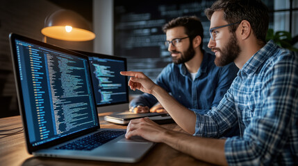Collaborative software developers working on coding projects together