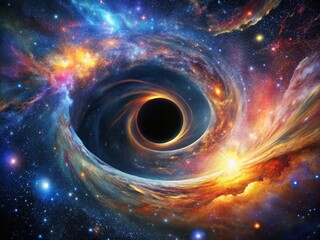 Epic Cosmic Landscape with a Massive Black Hole Warping Spacetime in Stunning Detail