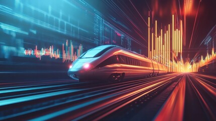 Fototapeta premium High-speed train passing through a digital data landscape