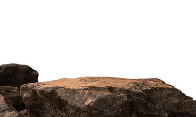 Cliff rock Isolated white background, Stone sea podium formation, Rock beige mountain high edge well stage stand material montage your products display, Clipping paths