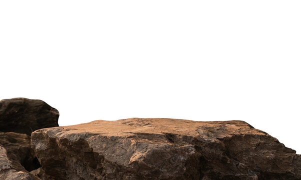 Cliff rock Isolated white background, Stone sea podium formation, Rock beige mountain high edge well stage stand material montage your products display, Clipping paths