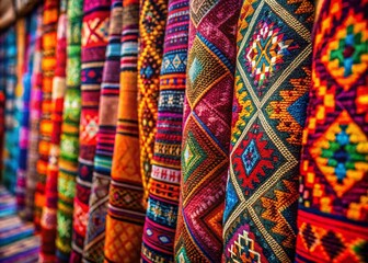 Ethnic Tribal Fabric Patterns: Abstract Carpet Components in High Depth of Field