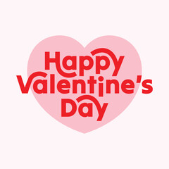 Happy Valentine's Day hand drawn lettering greeting card template design. Valentine's day logotype on pink color heart shape. Vector typography for celebrate 14 February.