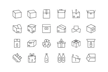 Set of 15 Packaging and Delivery Line Icons - Shipping Boxes, Gift, Recycling, Delivery Trucks, and Eco Symbols