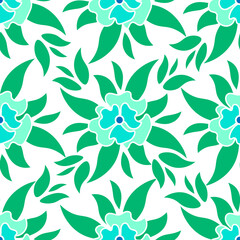 Seamless pattern with flowers and foliage on a white background