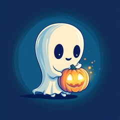 Cute ghost and pumpkin. Halloween decoration element.